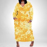 1 Piece Custom Casual Print V Neck Long Sleeve Plus Size Maxi Dress