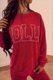 Fiery Red JOLLY Corded Long Sleeve Top and Pockets Pants Set