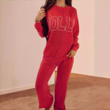 Fiery Red JOLLY Corded Long Sleeve Top and Pockets Pants Set