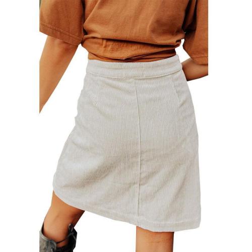 Womens Corduroy A-line Mini Skirts Pleated Button Front Skirts with Pockets