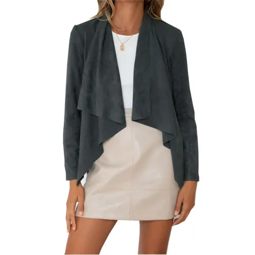Solid Long Sleeve Flowy Draped Crop Coat Top Casual Loose Jacket Outwear