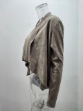 Solid Long Sleeve Flowy Draped Crop Coat Top Casual Loose Jacket Outwear