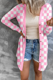 Checkered Button Up Long Cardigan