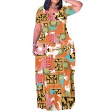 1 Piece Custom Casual Print O Neck Long Sleeve Plus Size Maxi Dress