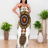 1 Piece Custom Casual Print V Neck Straps Long Dresses