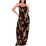 1 Piece Custom Casual Print V Neck Straps Long Dresses