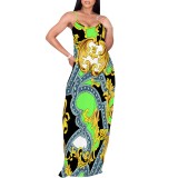 1 Piece Custom Casual Print V Neck Straps Long Dresses