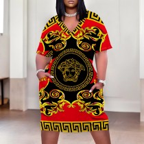 1 Piece Custom Casual Print V Neck Short Sleeve Plus Size Midi Dress 1 Piece Custom Casual Print V Neck Short Sleeve Plus Size Midi Dress