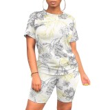 1 Piece Custom Casual Print Short Sleeve Short Set