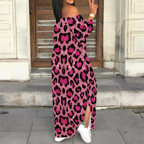 1 Piece Custom Casual Print Long Sleeve Off Shoulder Maxi Dress
