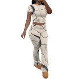 1 Piece Custom Casual Print Short Sleeve Sweatshirt Sweatpant Two Piece