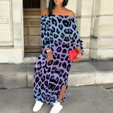 1 Piece Custom Casual Print Long Sleeve Off Shoulder Maxi Dress