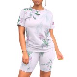 1 Piece Custom Casual Print Short Sleeve Short Set