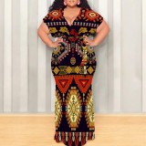 1 Piece Custom Casual Print V Neck Short Sleeve Plus Size Maxi Dress