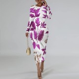 1 Piece Custom Casual Print Long Sleeve O Neck Mid Dresses