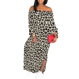 1 Piece Custom Casual Print Long Sleeve Off Shoulder Maxi Dress