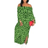 1 Piece Custom Casual Print Long Sleeve Off Shoulder Maxi Dress