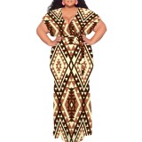 1 Piece Custom Casual Print V Neck Short Sleeve Plus Size Maxi Dress