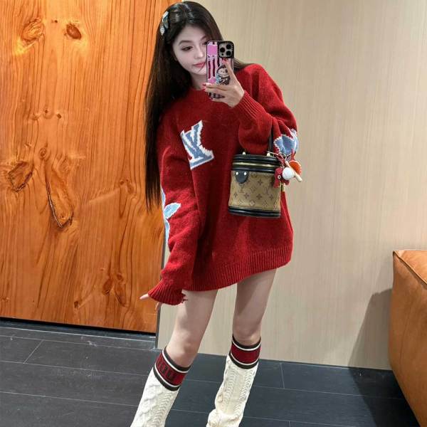 Winter Long Sleeve Round Neck Red Knit Sweater