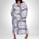 1 Piece Custom Casual Print V Neck Long Sleeve Plus Size Maxi Dress