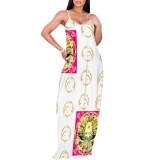 1 Piece Custom Casual Print V Neck Straps Maxi Dress