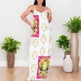 1 Piece Custom Casual Print V Neck Straps Maxi Dress