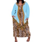 1 Piece Custom Casual Print V Neck Long Sleeve Plus Size Maxi Dress