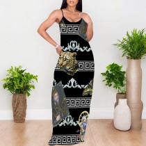 1 Piece Custom Casual Print V Neck Straps Maxi Dress