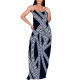 1 Piece Custom Casual Print V Neck Straps Maxi Dress