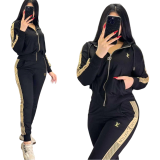 Casual Zipper Hooded Embroidery Sweatshirt Two-piece Set
