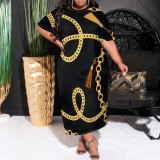 1 Piece Custom Casual Print O Neck Short Sleeve Plus Size Maxi Dress