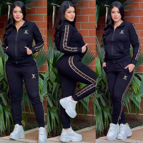 Casual Zipper Embroidery Sweatshirt Two-piece Set