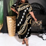 1 Piece Custom Casual Print O Neck Short Sleeve Plus Size Maxi Dress
