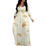 1 Piece Custom Casual Print V Neck Long Sleeve Maxi Dresses