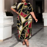 1 Piece Custom Casual Print O Neck Short Sleeve Plus Size Maxi Dress