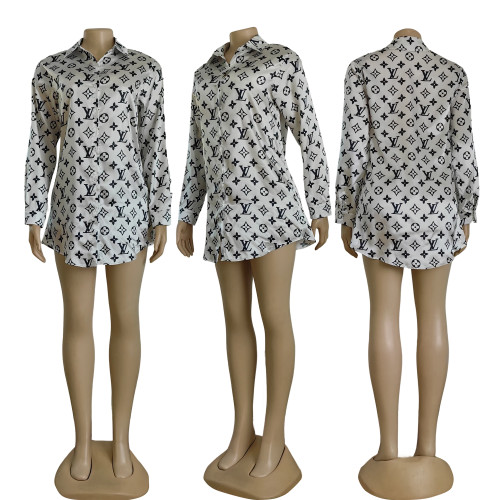 Spring Women's Casual Print Shirts Dress