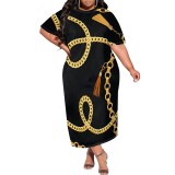 1 Piece Custom Casual Print O Neck Short Sleeve Plus Size Maxi Dress