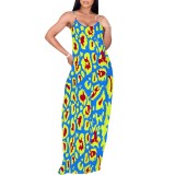 Casual Digital Printing Straps V Neck Long Dresses