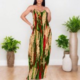 Casual Digital Printing Straps V Neck Long Dresses