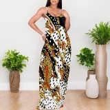 Casual Digital Printing Straps V Neck Long Dresses