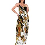 Casual Digital Printing Straps V Neck Long Dresses