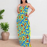 Casual Digital Printing Straps V Neck Long Dresses