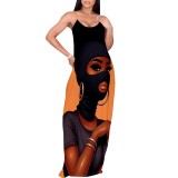 Casual Digital Printing Straps V Neck Long Dresses