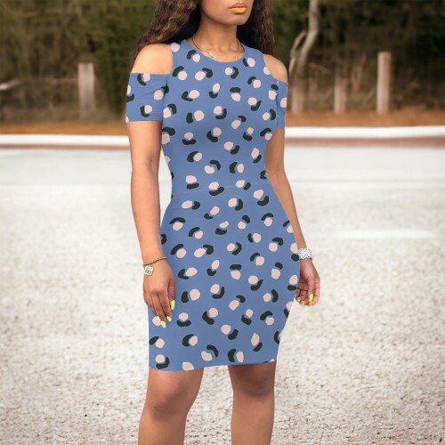 Casual Digital Printing Cold Shoulder O Neck Club Dresses