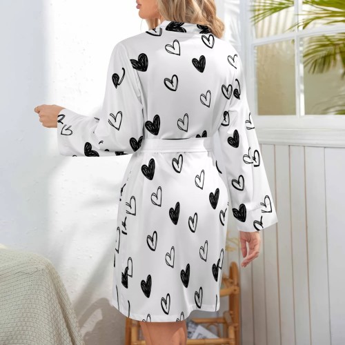 Casual Digital Printing V Neck Belted Robe