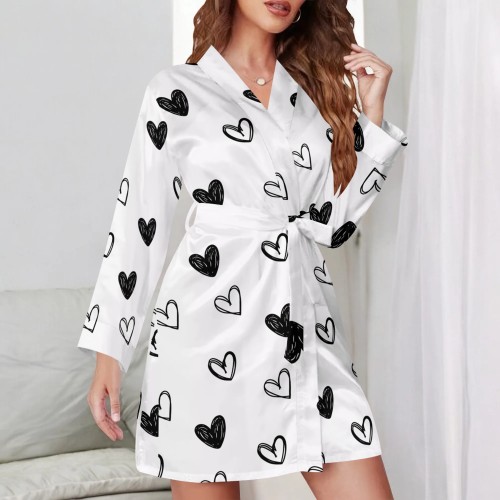 Casual Digital Printing V Neck Belted Robe