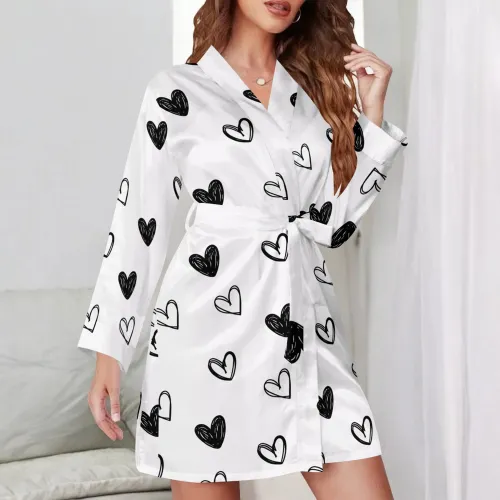 Casual Digital Printing V Neck Belted Robe