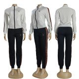 Spring/Autumn Embroidery Fashion Zipper Sweatshirt Sweatpant Two Piece