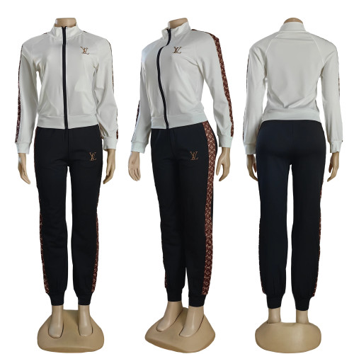 Spring/Autumn Embroidery Fashion Zipper Sweatshirt Sweatpant Two Piece