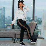 Spring/Autumn Embroidery Fashion Zipper Sweatshirt Sweatpant Two Piece